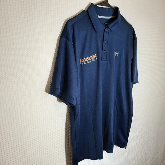 Under Armour XL Polo Mens Navy Auburn Track Field Shirt HeatGear Loose Fit - Picture 2 of 5